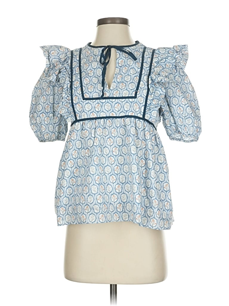 Pre-owned Hyacinth House Short Sleeve Blouse In Blue