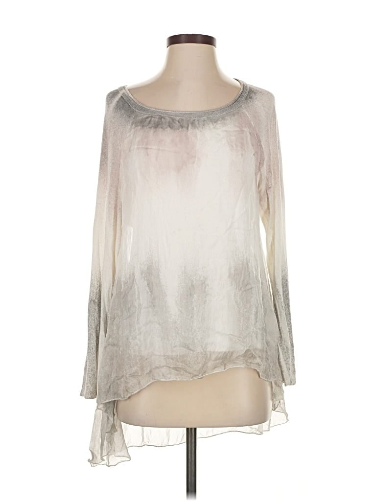 Pre-owned Tempo Paris 3/4 Sleeve Silk Top Silver Scoop Neck Tops