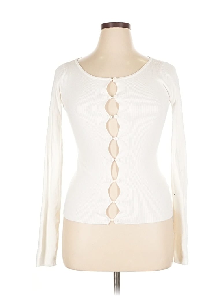 Pre-owned Sndys Long Sleeve Top Ivory Keyhole Neckline Tops In White