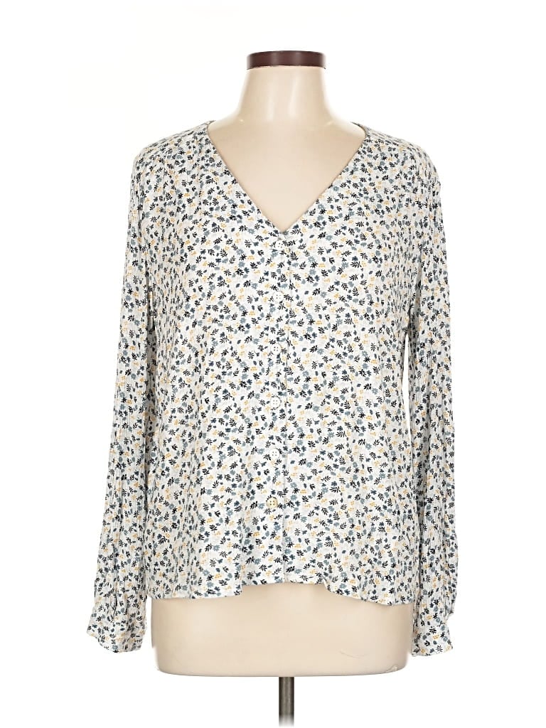 Pre-owned Garnet Hill Long Sleeve Blouse In White