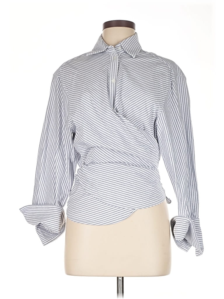 Pre-owned Mng Long Sleeve Blouse In Blue