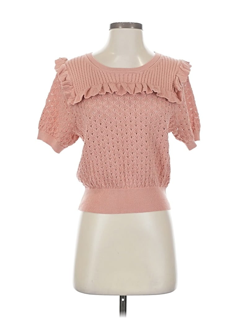 Pre-owned Lumiere Short Sleeve Top Pink Ruffles Neckline Tops