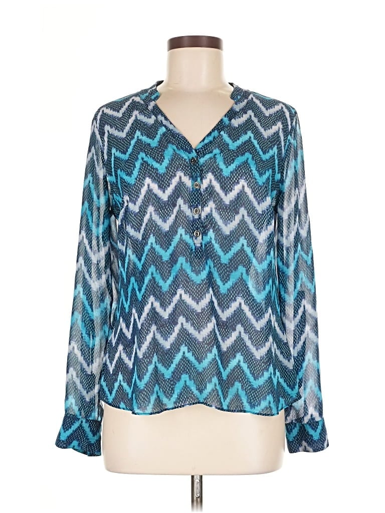 Pre-owned A.n.a. A New Approach Long Sleeve Blouse In Blue