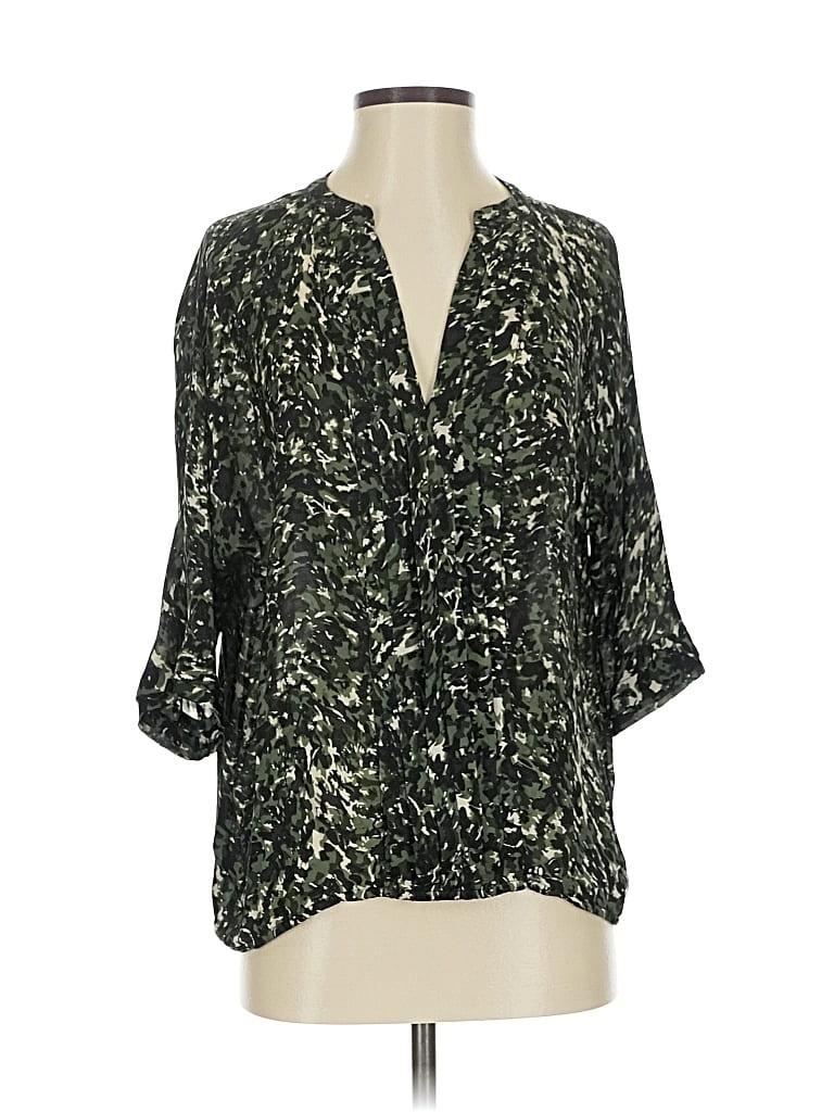 Pre-owned Joie 3/4 Sleeve Silk Top Green Plunge Neckline Tops