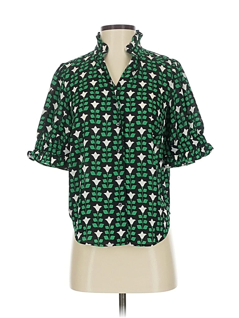 Pre-owned Ann Taylor Short Sleeve Blouse In Green