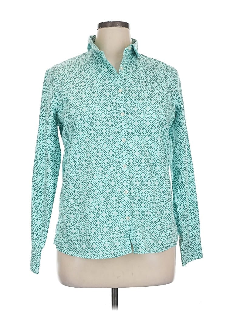 Pre-owned Lands' End Long Sleeve Button Down Shirt In Blue