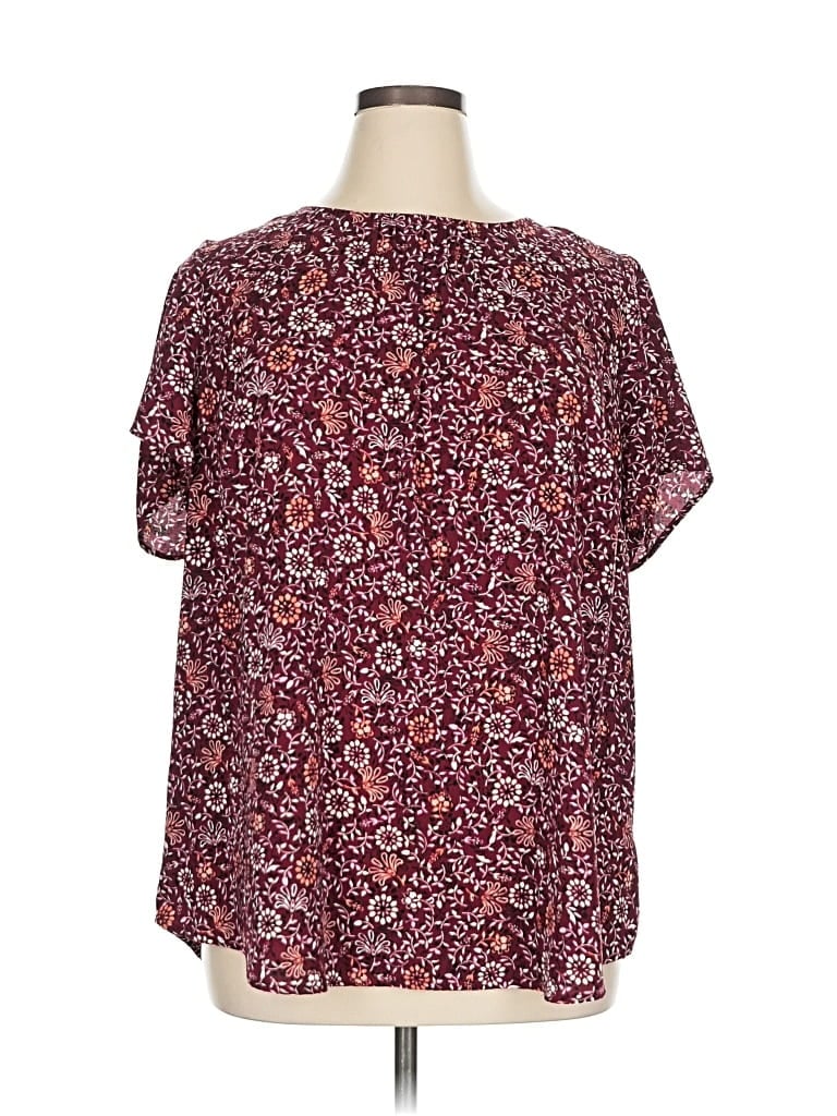 Pre-owned Croft & Barrow Short Sleeve Blouse In Burgundy