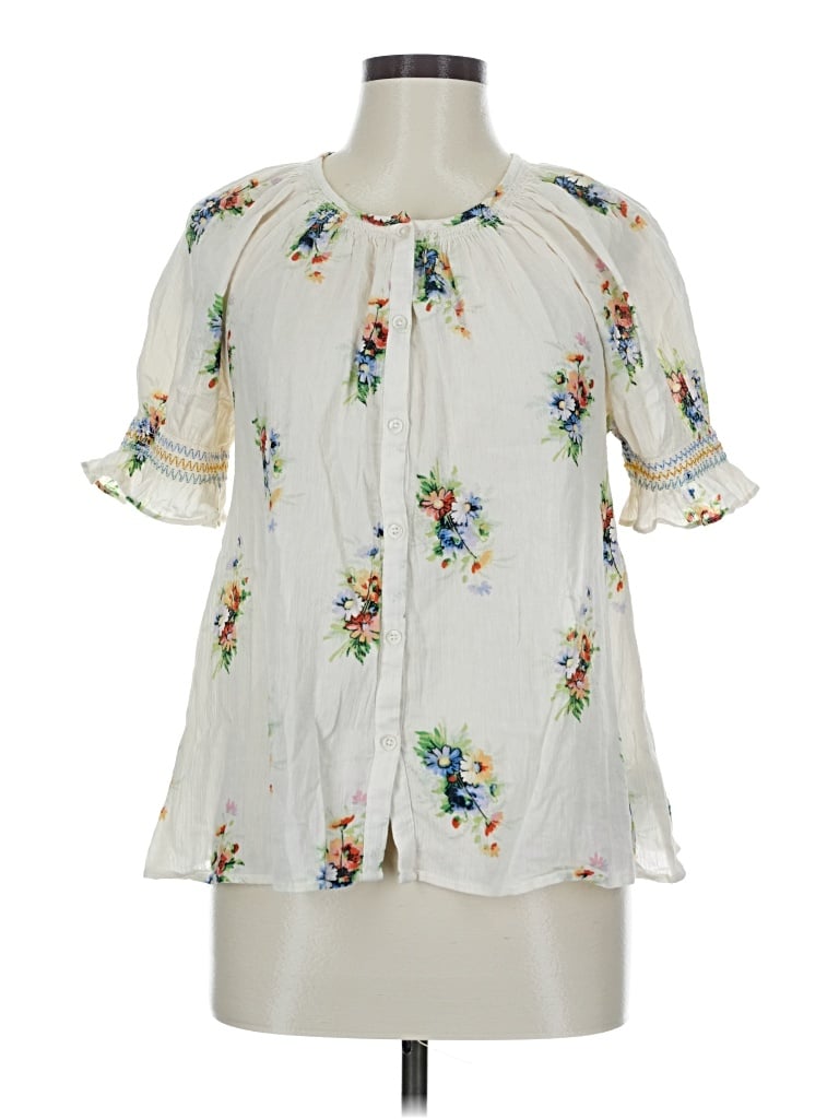 Pre-owned Madewell Short Sleeve Blouse In White