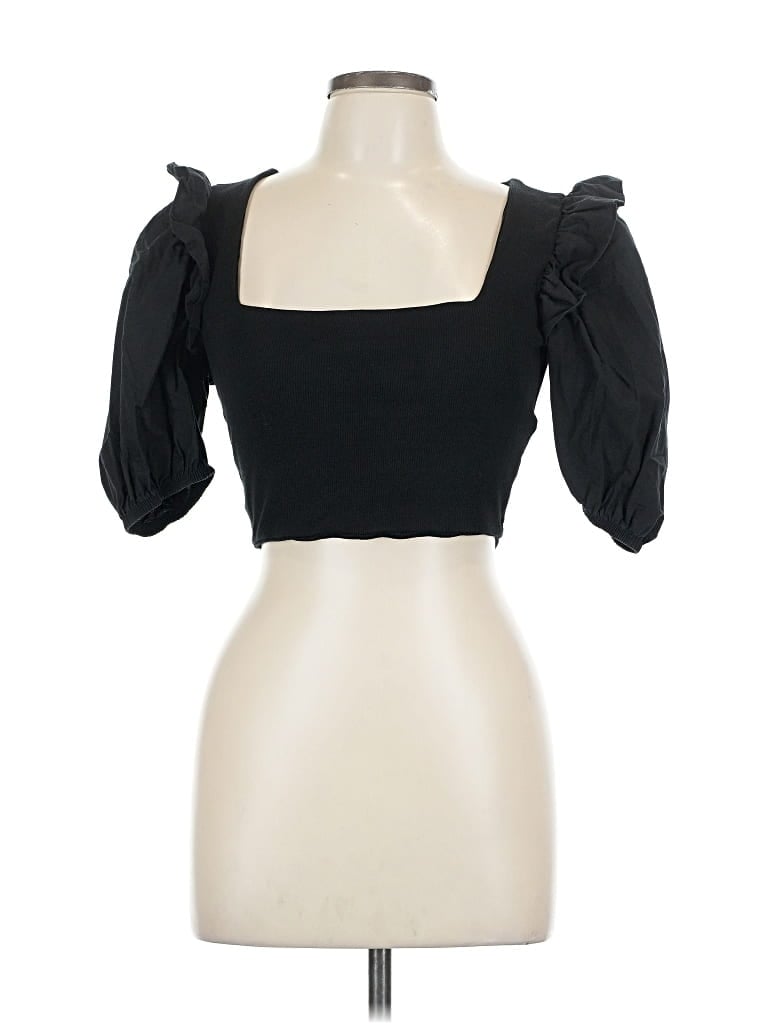 Pre-owned Zara Short Sleeve Top Black Sweetheart Neckline Tops