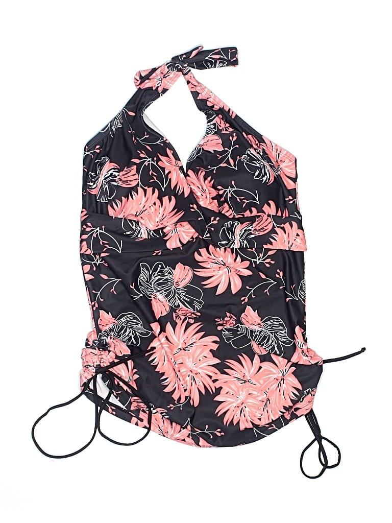 Pre-owned Unbranded Swimsuit Top Black Floral Pattern Swimwear