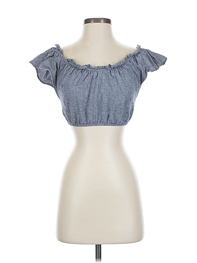 Pre-owned Reformation Short Sleeve Top Blue Sweetheart Neckline Tops