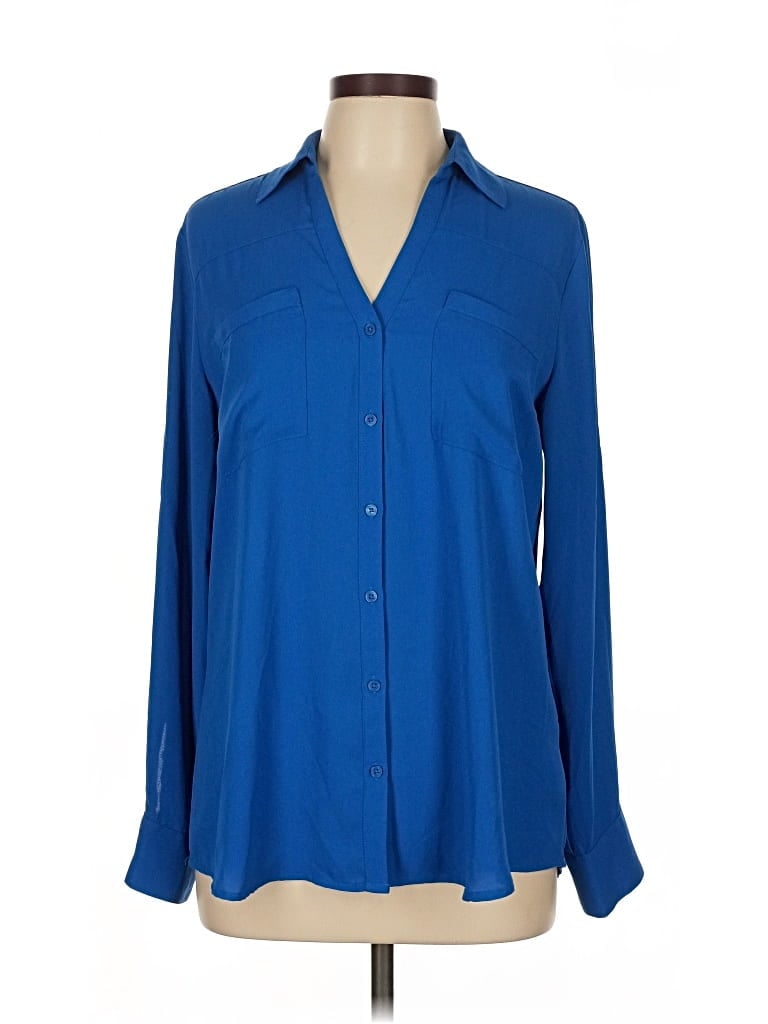Pre-owned Express Long Sleeve Blouse In Blue