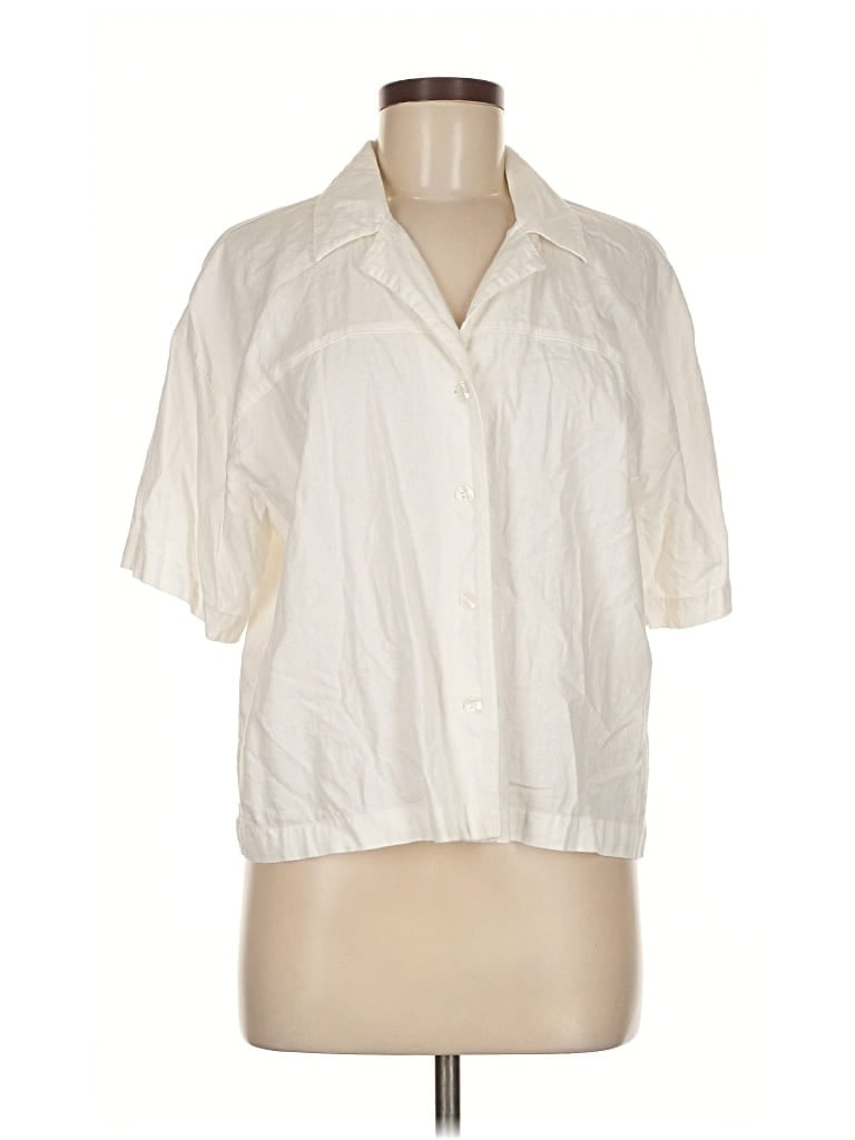 Pre-owned Banana Republic Factory Store Short Sleeve Blouse In White