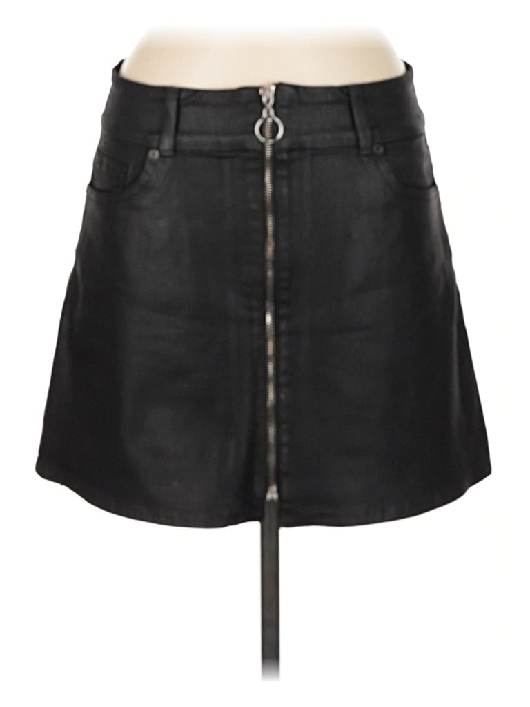 Pre-owned 7 For All Mankind Faux Leather Skirt In Black
