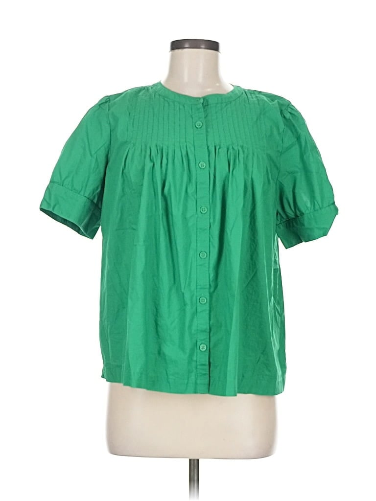 Pre-owned Lands' End Short Sleeve Blouse In Green