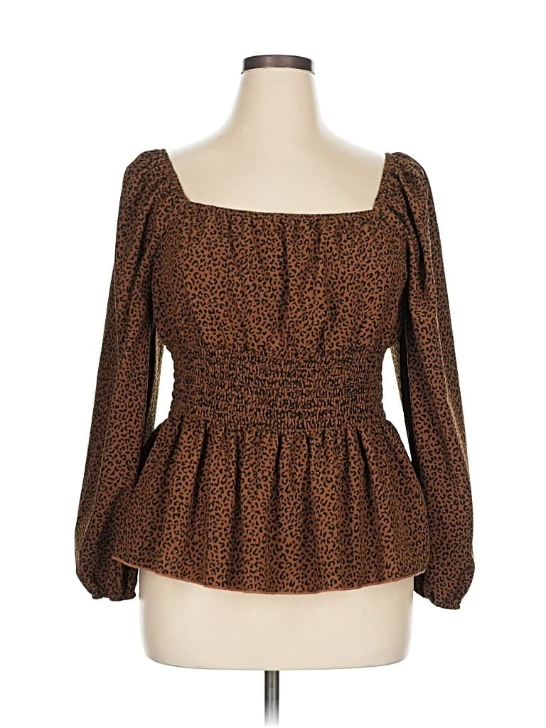 Pre-owned Shein Curve 3/4 Sleeve Blouse In Brown