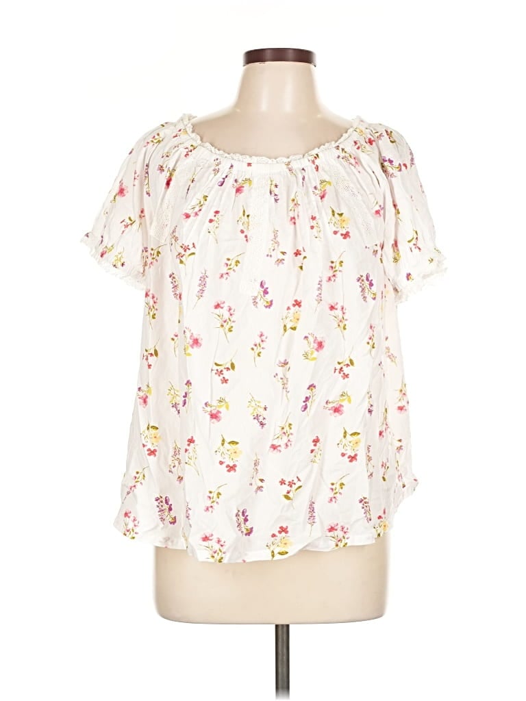 Pre-owned Lands' End Short Sleeve Blouse In White