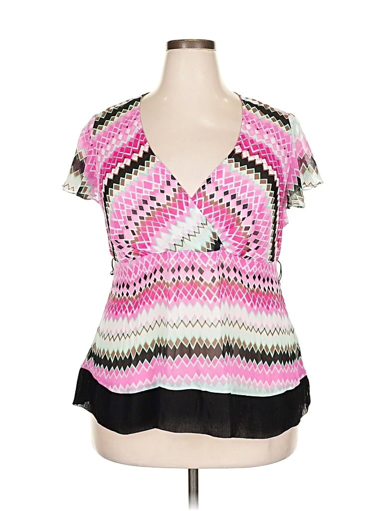 Pre-owned Lane Bryant Short Sleeve Blouse In Pink