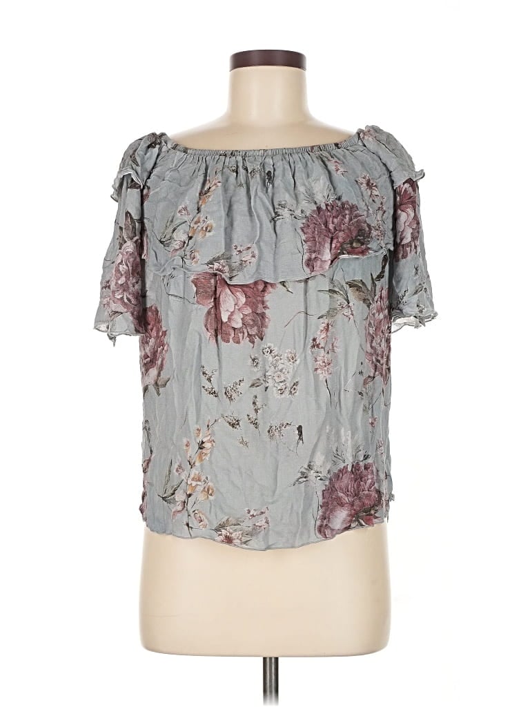 Pre-owned Chaser Short Sleeve Blouse In Gray