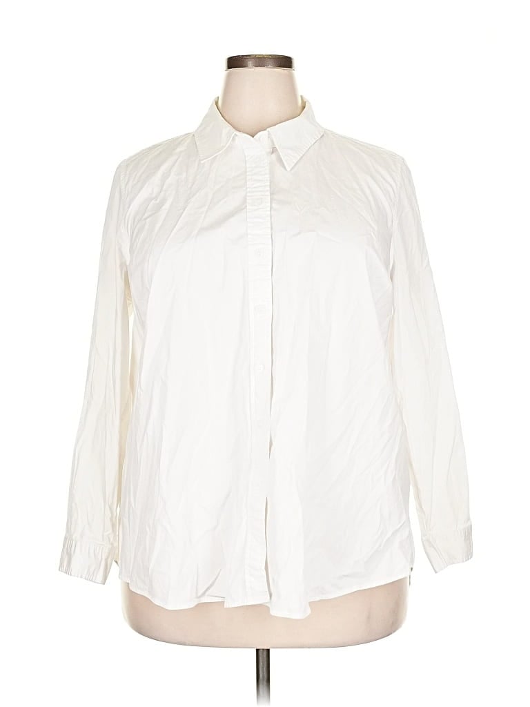 Pre-owned Lane Bryant Long Sleeve Blouse In White