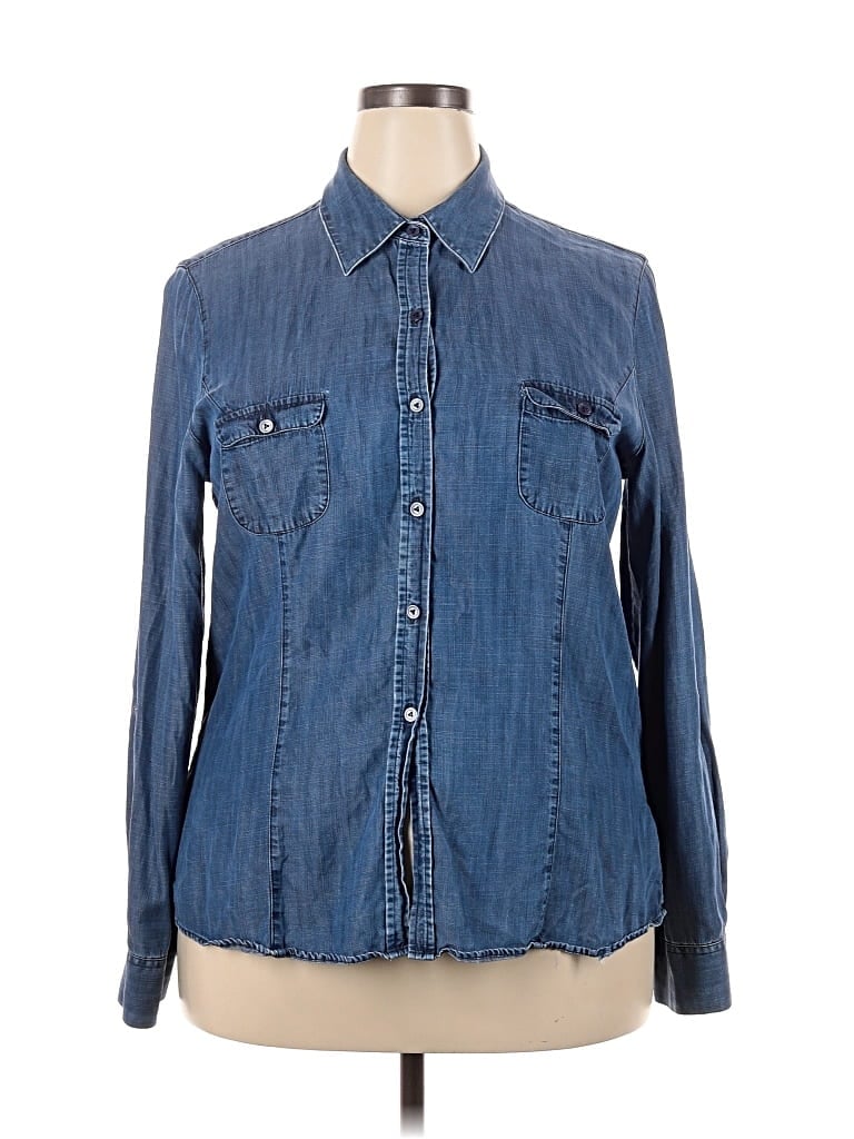 Pre-owned Foxcroft Long Sleeve Button Down Shirt In Blue