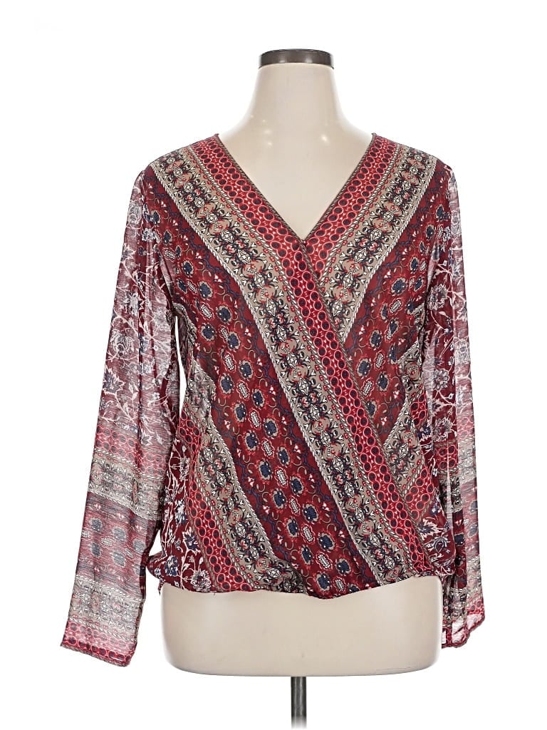 Pre-owned Charming Charlie Long Sleeve Blouse In Burgundy