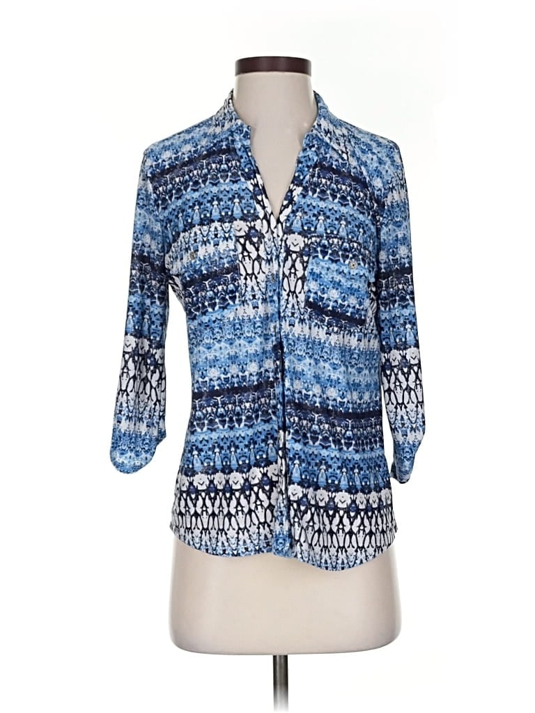 Pre-owned Emily Daniels 3/4 Sleeve Blouse In Blue