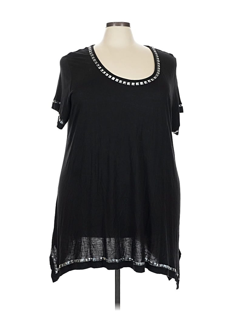 Pre-owned Denim 24/7 Short Sleeve Top Black Scoop Neck Tops