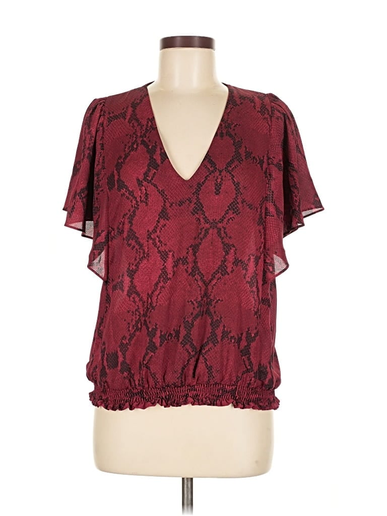Pre-owned Banana Republic Factory Store Short Sleeve Blouse In Burgundy