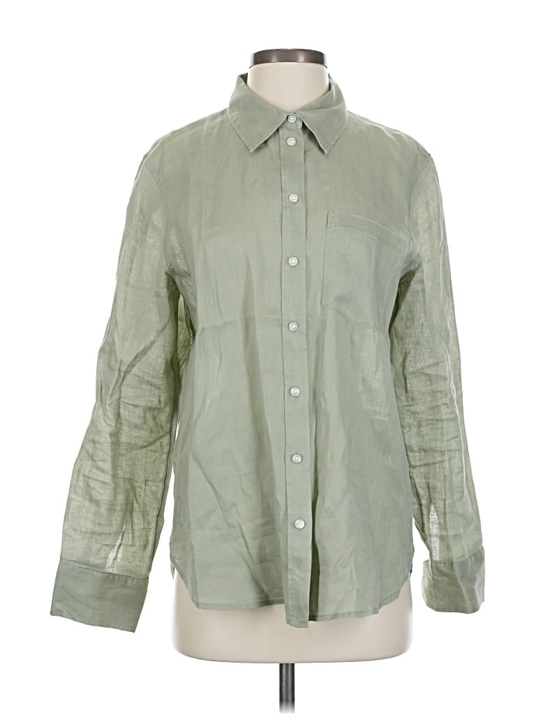 Pre-owned H&m Long Sleeve Button Down Shirt In Green