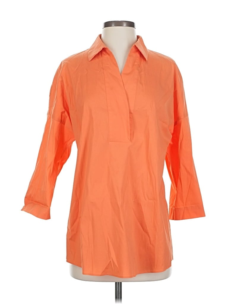 Pre-owned Lafayette 148 3/4 Sleeve Button Down Shirt In Orange