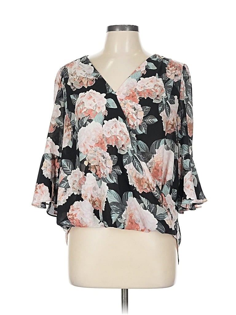 Pre-owned Inc International Concepts 3/4 Sleeve Blouse In Black