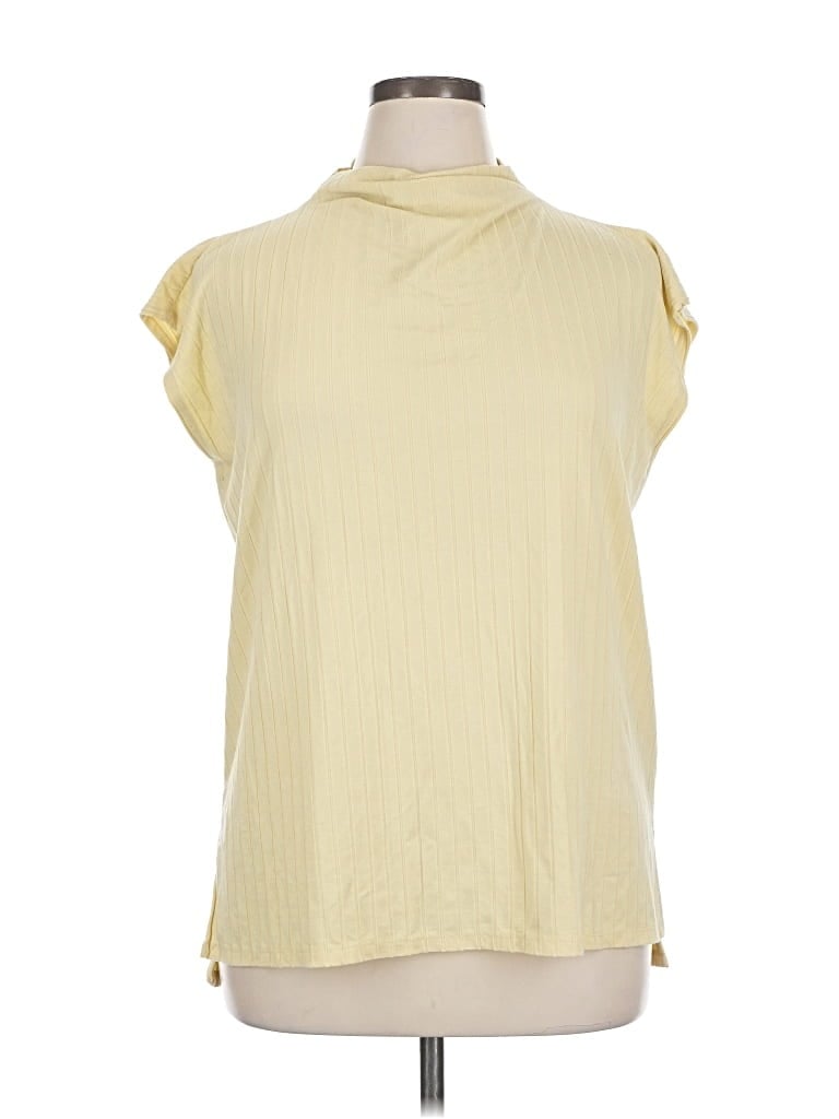 Pre-owned Eileen Fisher Short Sleeve Top Yellow Cowl Neck Tops