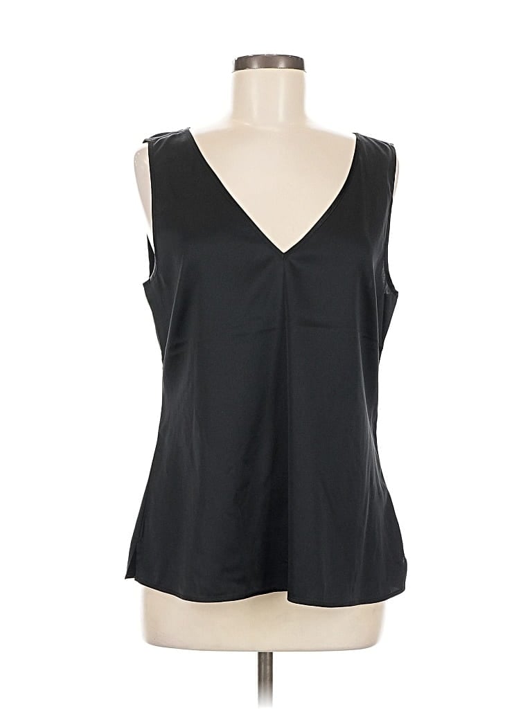 Pre-owned The Fold Sleeveless Silk Top Black V Neck Tops