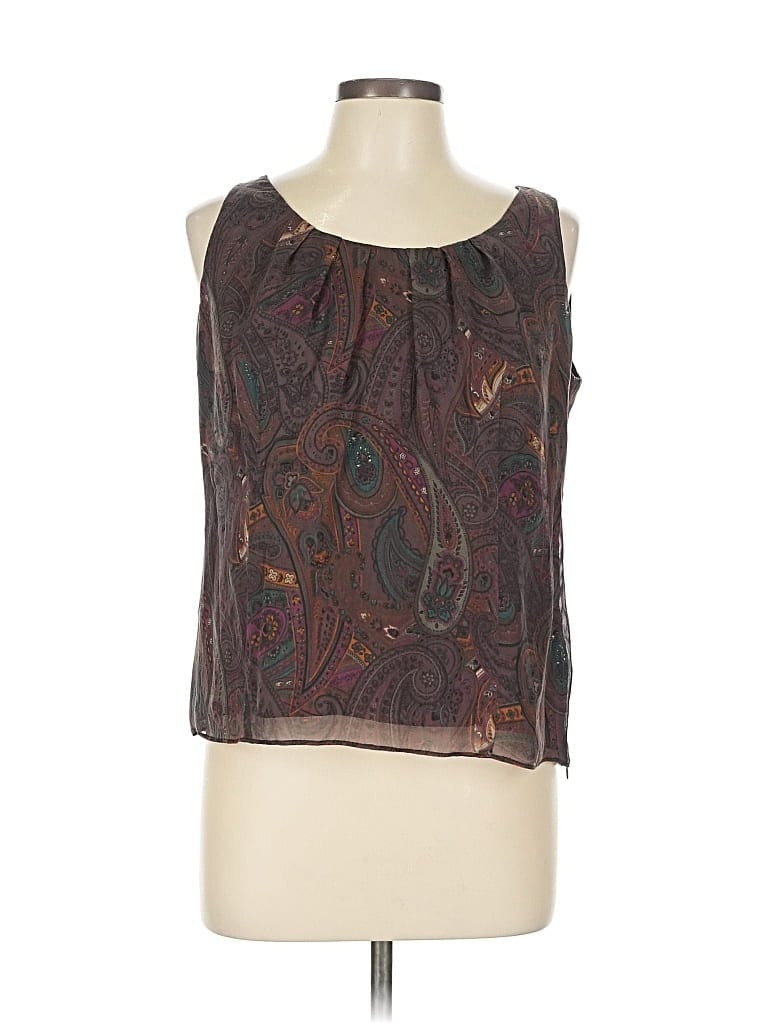 Pre-owned Lafayette 148 Sleeveless Silk Top Brown Halter Neckline Tops