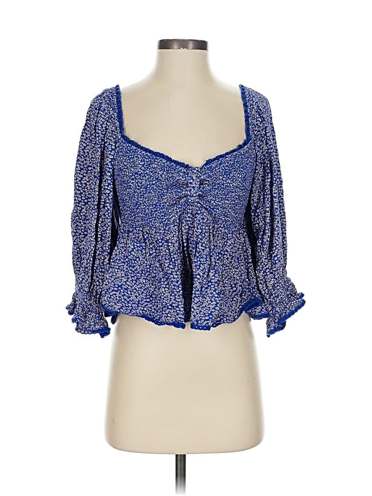 Pre-owned Free People 3/4 Sleeve Blouse In Blue