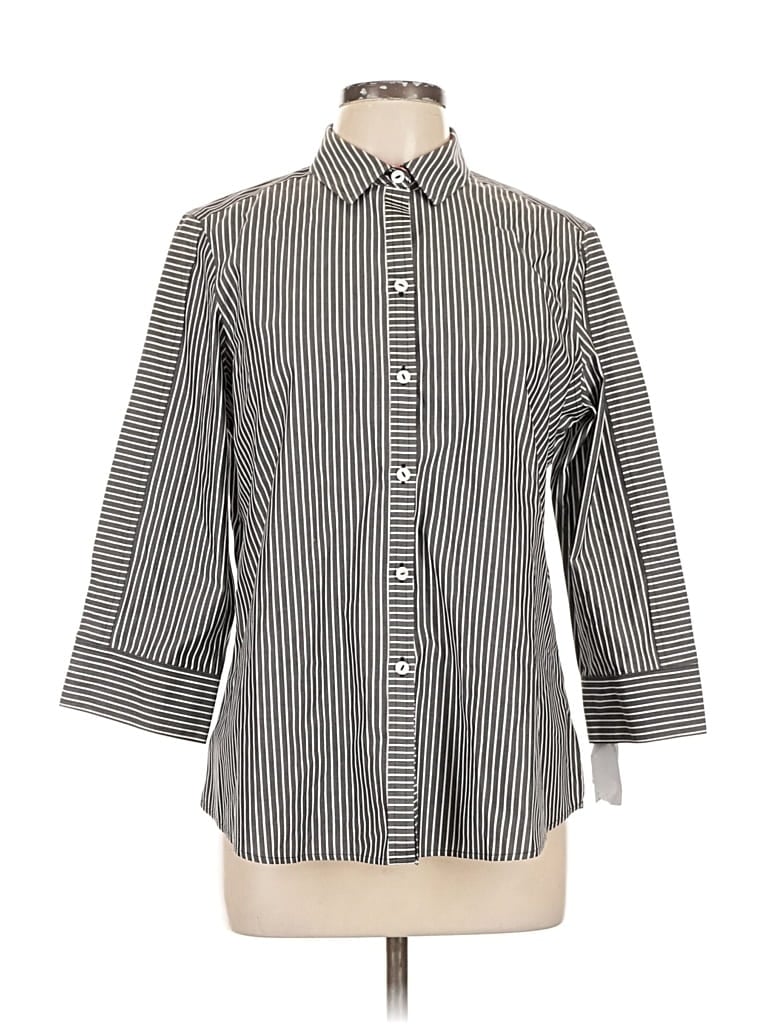 Pre-owned Foxcroft 3/4 Sleeve Button Down Shirt In Gray