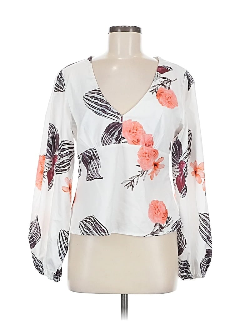 Pre-owned Chicme Long Sleeve Blouse In White