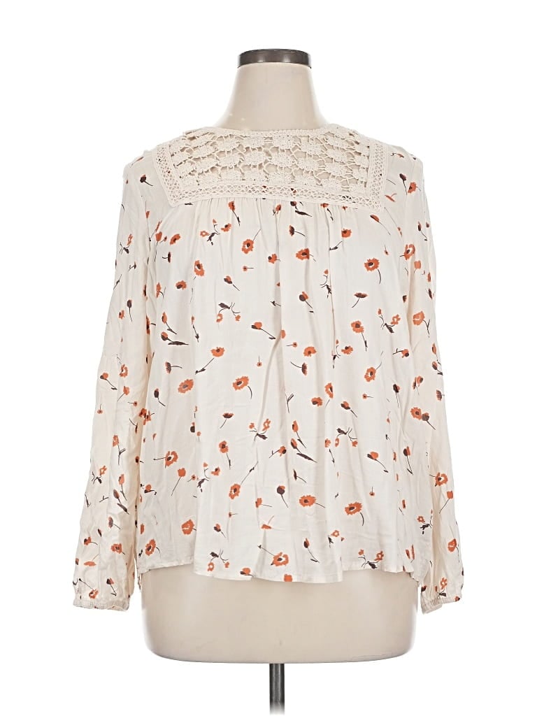 Pre-owned Caslon Long Sleeve Blouse In White