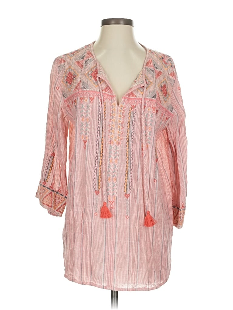 Pre-owned Johnny Was 3/4 Sleeve Blouse In Pink