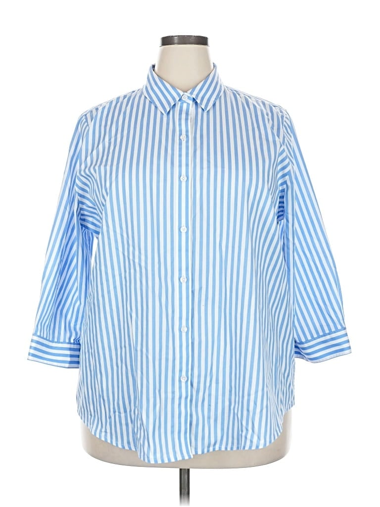 Pre-owned Coldwater Creek 3/4 Sleeve Button Down Shirt In Blue