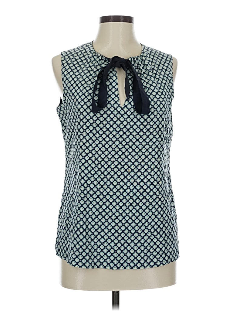 Pre-owned Tory Burch Sleeveless Silk Top Teal Tie Neck Tops In Blue