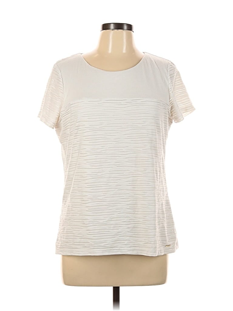 Pre-owned Calvin Klein Short Sleeve Top Ivory Boatneck Tops In White