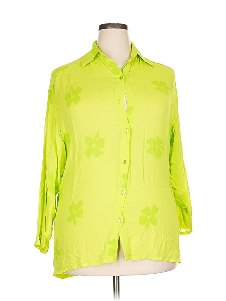 Pre-owned Oscar De La Renta 3/4 Sleeve Button Down Shirt In Green