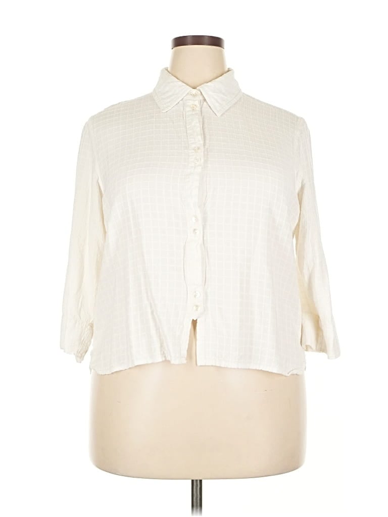 Pre-owned Coldwater Creek 3/4 Sleeve Button Down Shirt In White