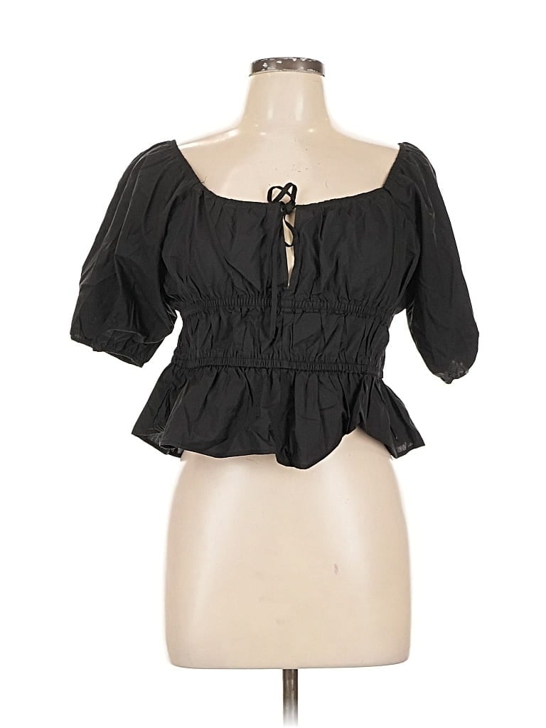 Pre-owned H&m Short Sleeve Blouse In Black