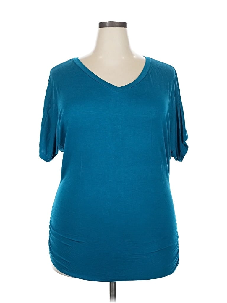 Pre-owned Made By Johnny Short Sleeve Top Teal V Neck Tops In Blue