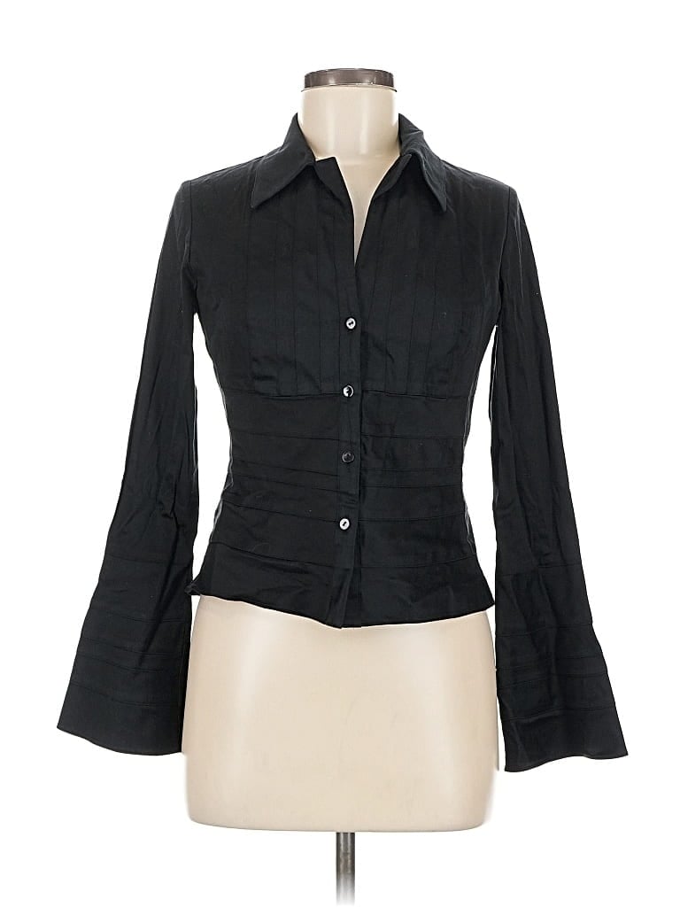 Pre-owned Kay Unger 3/4 Sleeve Button Down Shirt In Black