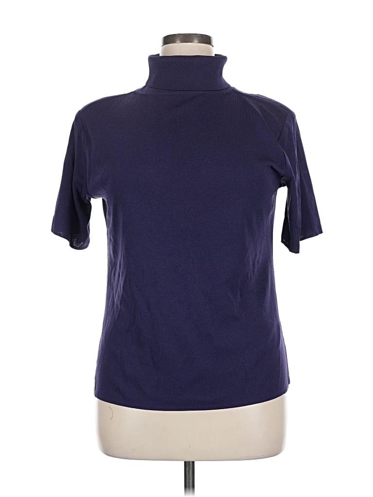 Pre-owned Misook Short Sleeve Top Purple Mock Neckline Tops