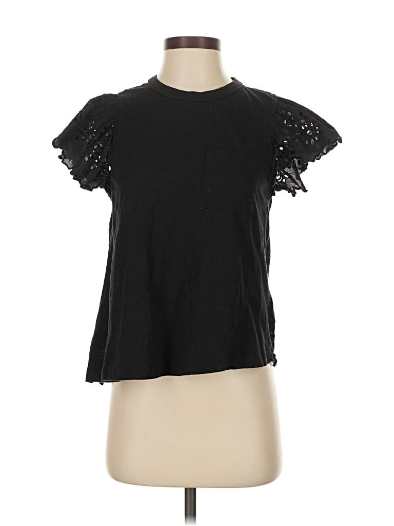 Pre-owned Worn Short Sleeve Top Black Keyhole Neckline Tops